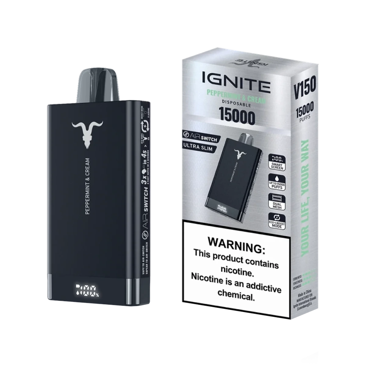 Ignite PEPPERMINT & CREAM Vape v150, package photo